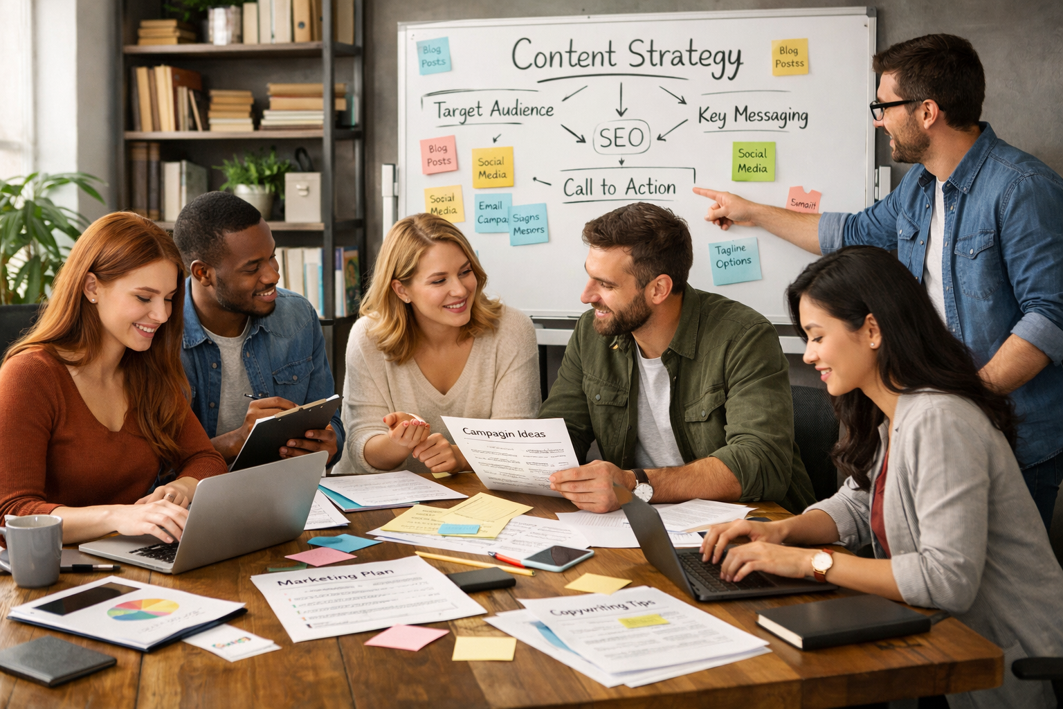 Content production crew coordinating brand assets