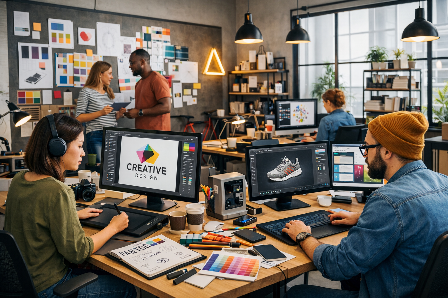 Agency president reviewing campaign system in studio