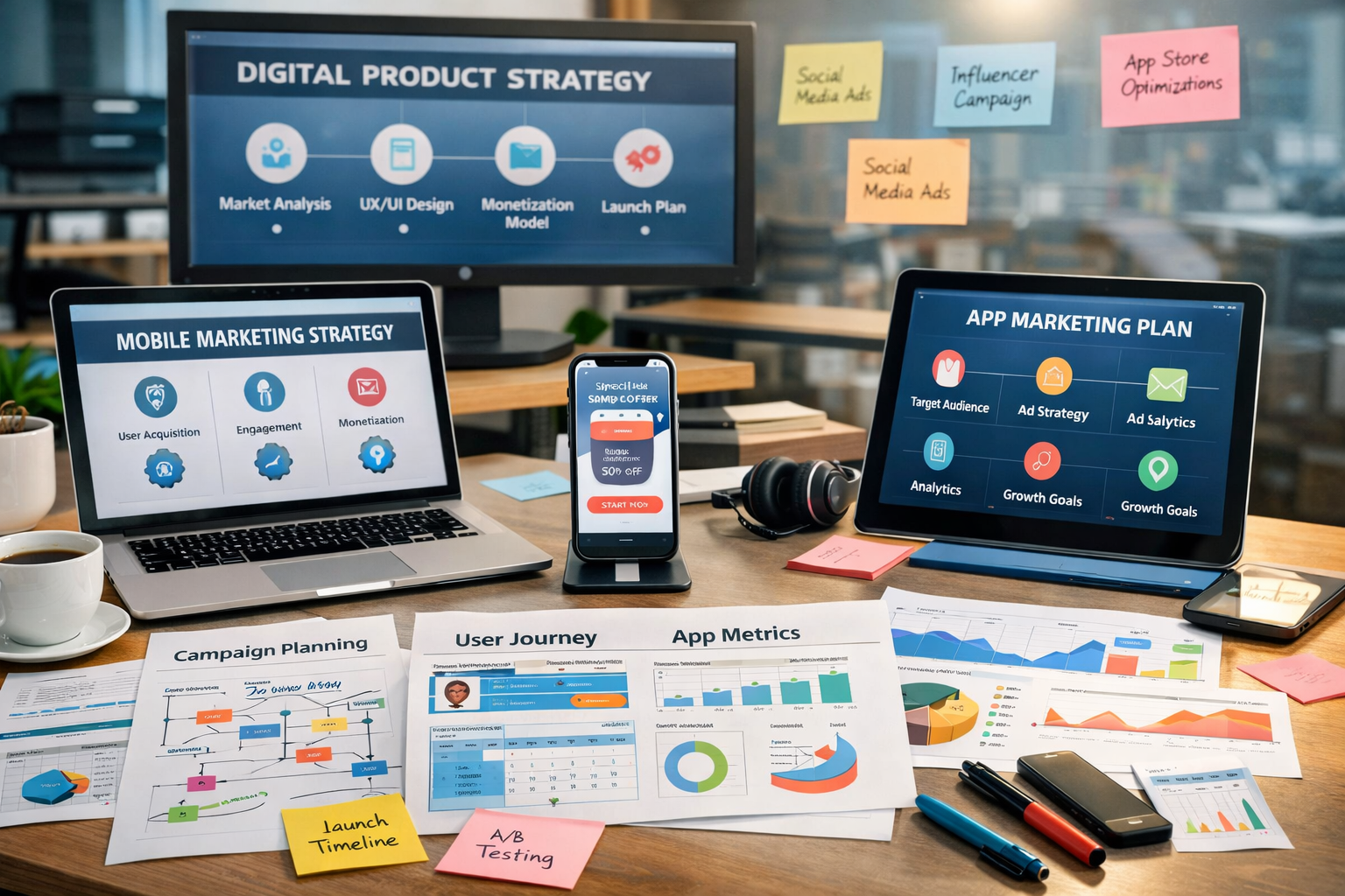 Mobile app marketing concept and planning